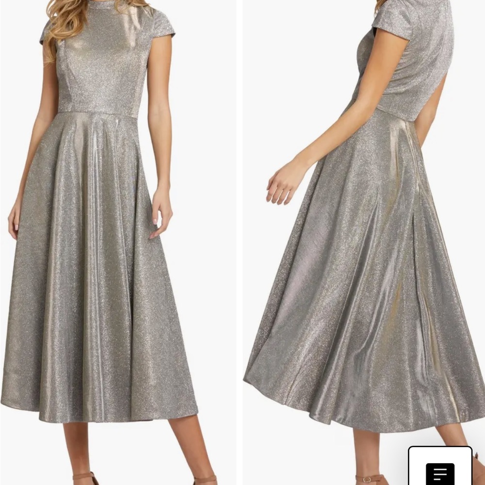 Ieena for Mac Duggal silver shimmer Aline dress